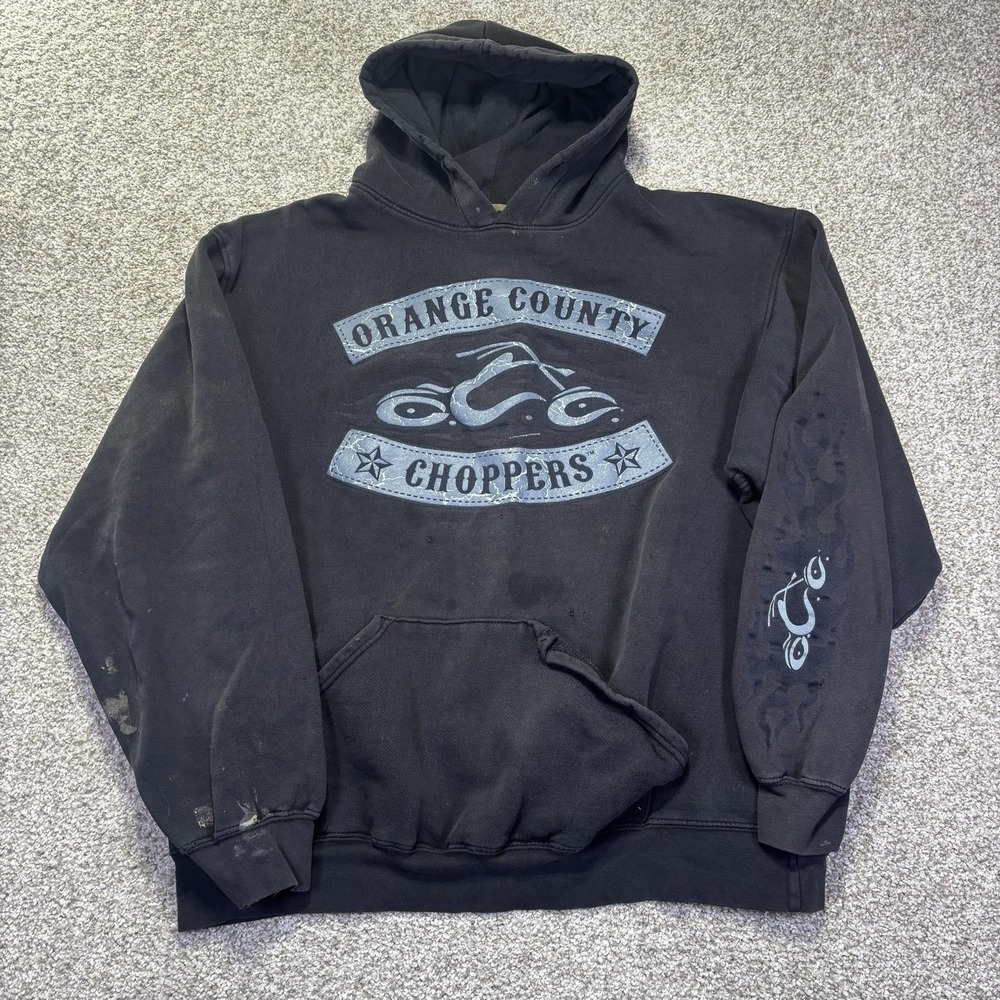 Orange County Choppers Hoodie Mens XL Black Fleece Pullover ODM Biker Graphic
